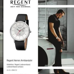 Regent Herren Armbanduhr Analog Lederarmband schwarz URBA722
