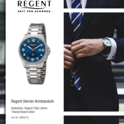 Regent Herren Armbanduhr Analog Titanarmband silber URBA776