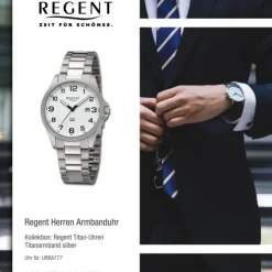 Regent Herren Armbanduhr Analog Titanarmband silber URBA777