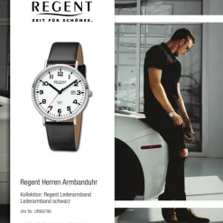 Regent Herren Armbanduhr Analog Lederarmband schwarz URBA796