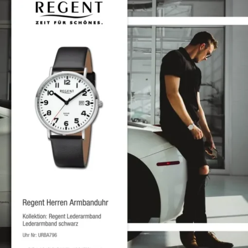 Regent Herren Armbanduhr Analog Lederarmband schwarz URBA796