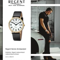 Regent Herren Armbanduhr Analog Lederarmband schwarz URBA797