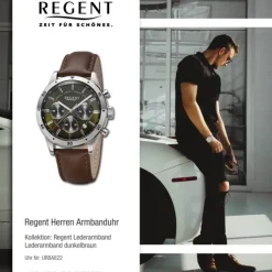 Regent Herren Armbanduhr Analog Lederarmband dunkelbraun URBA822