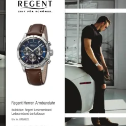 Regent Herren Armbanduhr Analog Lederarmband dunkelbraun URBA823