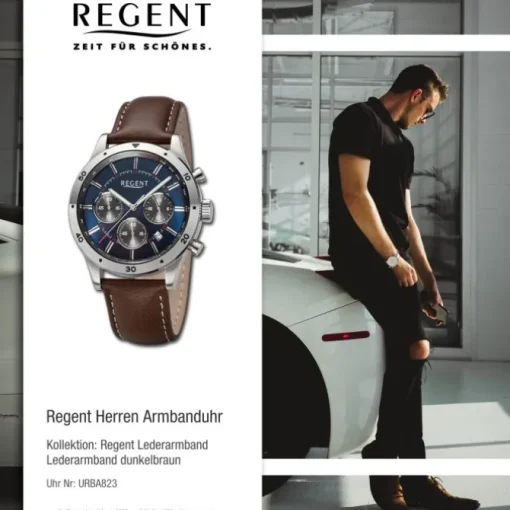Regent Herren Armbanduhr Analog Lederarmband dunkelbraun URBA823