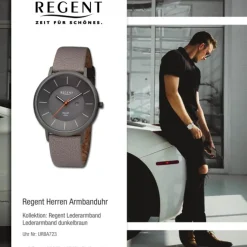 Regent Herren Armbanduhr Analog Lederarmband dunkelbraun URBA723