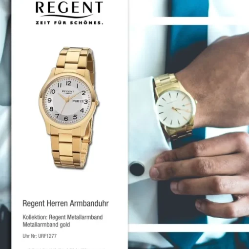 Regent Herren Armbanduhr Analog Metallarmband gold URF1277