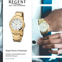 Regent Herren Armbanduhr Analog Metallarmband gold URF1284