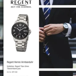 Regent Herren Armbanduhr Analog Titanarmband grau URF1298