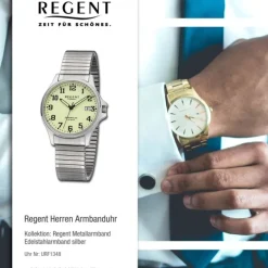 Regent Herren Armbanduhr Analog Edelstahlarmband silber URF1348