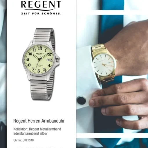 Regent Herren Armbanduhr Analog Edelstahlarmband silber URF1348