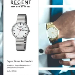 Regent Herren Armbanduhr Analog Edelstahlarmband silber URF1354