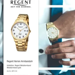 Regent Herren Armbanduhr Analog Metallarmband gold URF1418