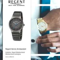 Regent Herren Armbanduhr Analog Metallarmband dunkelgrau URBA726