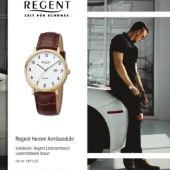 Regent Herren Armbanduhr Analog Lederarmband braun URF1425