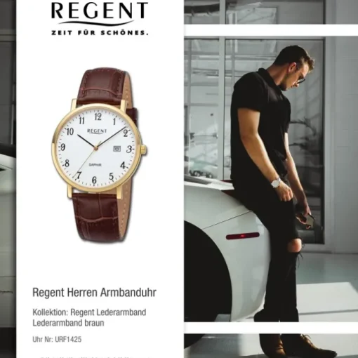 Regent Herren Armbanduhr Analog Lederarmband braun URF1425