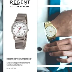 Regent Herren Armbanduhr Analog Edelstahlarmband grau URF1436