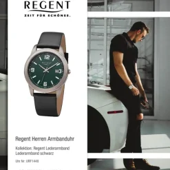 Regent Herren Armbanduhr Analog Lederarmband schwarz URF1448