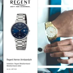 Regent Herren Armbanduhr Analog Metallarmband silber URF1520