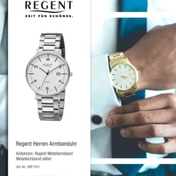Regent Herren Armbanduhr Analog Metallarmband silber URF1521