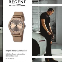 Regent Herren Armbanduhr Analog Nylonarmband braun schwarz URBA732