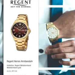 Regent Herren Armbanduhr Analog Metallarmband gold URF1530