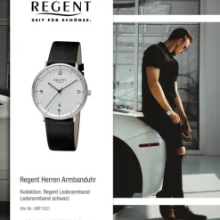Regent Herren Armbanduhr Analog Lederarmband schwarz URF1531