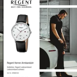 Regent Herren Armbanduhr Analog Lederarmband schwarz URGM2302