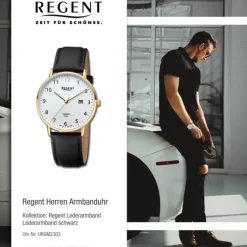 Regent Herren Armbanduhr Analog Lederarmband schwarz URGM2303