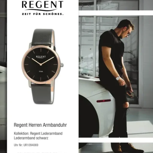 Regent Herren Armbanduhr Analog Lederarmband schwarz UR1094069