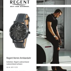 Regent Herren Armbanduhr Analog Lederarmband schwarz weiss UR1111575