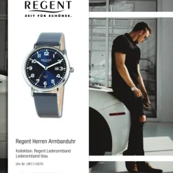 Regent Herren Armbanduhr Analog Lederarmband blau UR1114076