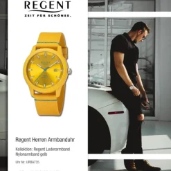 Regent Herren Armbanduhr Analog Nylonarmband gelb hellblau URBA735