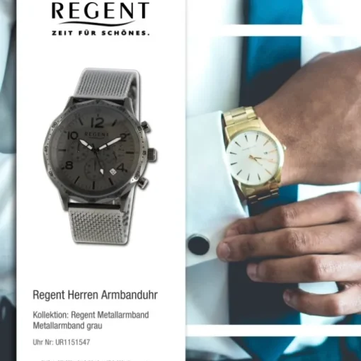Regent Herren Armbanduhr Analog Metallarmband grau UR1151547