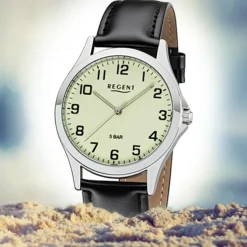 Regent Herren Armbanduhr Analog 1112426 Quarz-Uhr Leder schwarz UR1112426