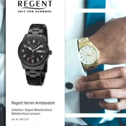 Regent Herren Armbanduhr Analog Metallarmband schwarz URF1278