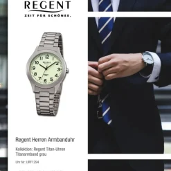 Regent Herren Armbanduhr Analog Titanarmband grau URF1294
