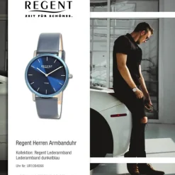 Regent Herren Armbanduhr Analog Lederarmband dunkelblau UR1094066
