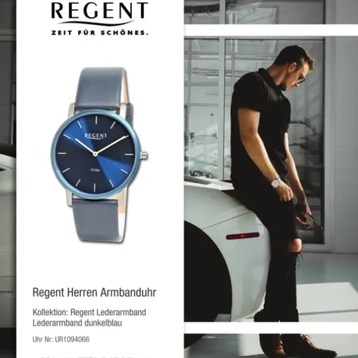 Regent Herren Armbanduhr Analog Lederarmband dunkelblau UR1094066