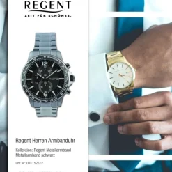 Regent Herren Armbanduhr Chronograph Metallarmband schwarz UR1152512