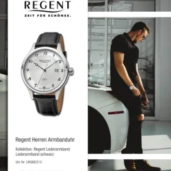 Regent Herren Armbanduhr Analog Lederarmband schwarz URGM2212
