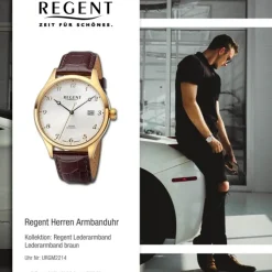 Regent Herren Armbanduhr Analog Lederarmband braun URGM2214