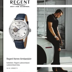 Regent Herren Armbanduhr Analog Lederarmband blau URGM2215