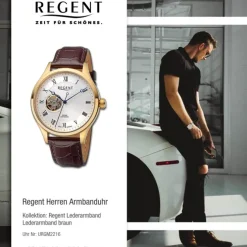 Regent Herren Armbanduhr Analog Lederarmband braun URGM2216