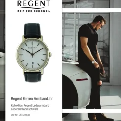 Regent Herren Armbanduhr Analog Lederarmband schwarz UR1011585