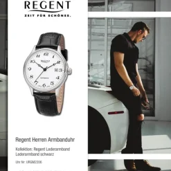 Regent Herren Armbanduhr Analog Lederarmband schwarz URGM2206