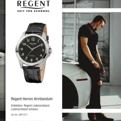 Regent Herren Armbanduhr Analog Lederarmband schwarz URF1571
