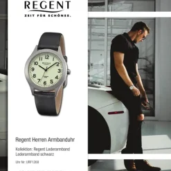 Regent Herren Armbanduhr Analog Lederarmband schwarz URF1268