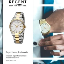 Regent Herren Armbanduhr Analog Metallarmband silber gold UR1162588
