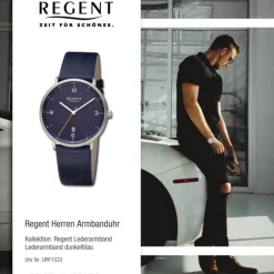 Regent Herren Armbanduhr Analog Lederarmband dunkelblau URF1533